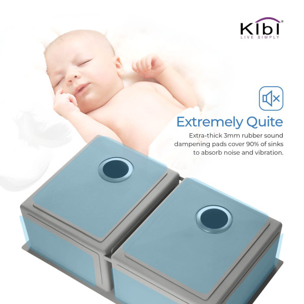 KIBI K1-D33-BS Handcrafted Undermount Double Bowl Stainless Steel Kitchen Sink