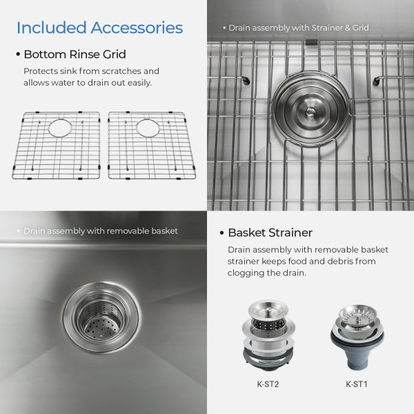 KIBI K1-D33-EQ Handcrafted Undermount Double Bowl Stainless Steel Kitchen Sink