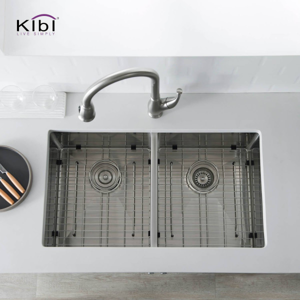 KIBI K1-D33-EQ Handcrafted Undermount Double Bowl Stainless Steel Kitchen Sink