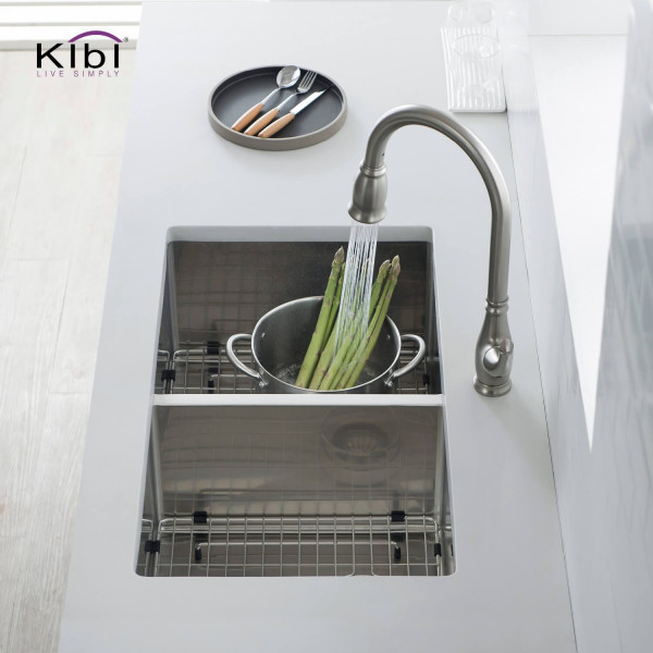 KIBI K1-D33-EQ Handcrafted Undermount Double Bowl Stainless Steel Kitchen Sink