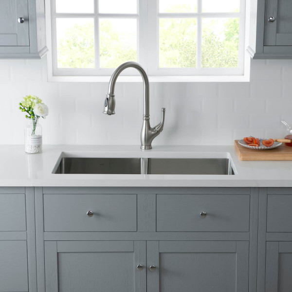 KIBI K1-D33-EQ Handcrafted Undermount Double Bowl Stainless Steel Kitchen Sink