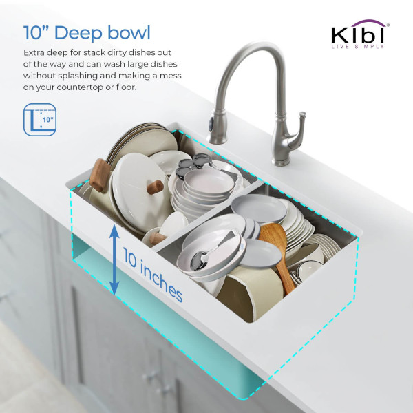 KIBI K1-D33-EQ Handcrafted Undermount Double Bowl Stainless Steel Kitchen Sink