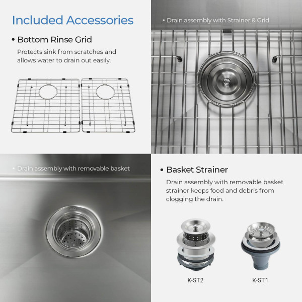 KIBI K1-DF33 33″ Handcrafted Farmhouse Double Bowl Stainless Steel Kitchen Sink