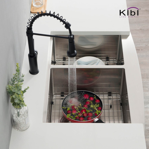 KIBI K1-DF33 33″ Handcrafted Farmhouse Double Bowl Stainless Steel Kitchen Sink