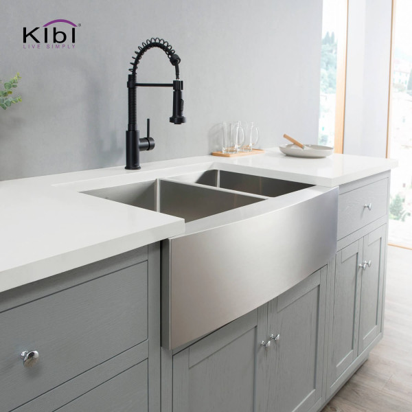 KIBI K1-DF33 33″ Handcrafted Farmhouse Double Bowl Stainless Steel Kitchen Sink