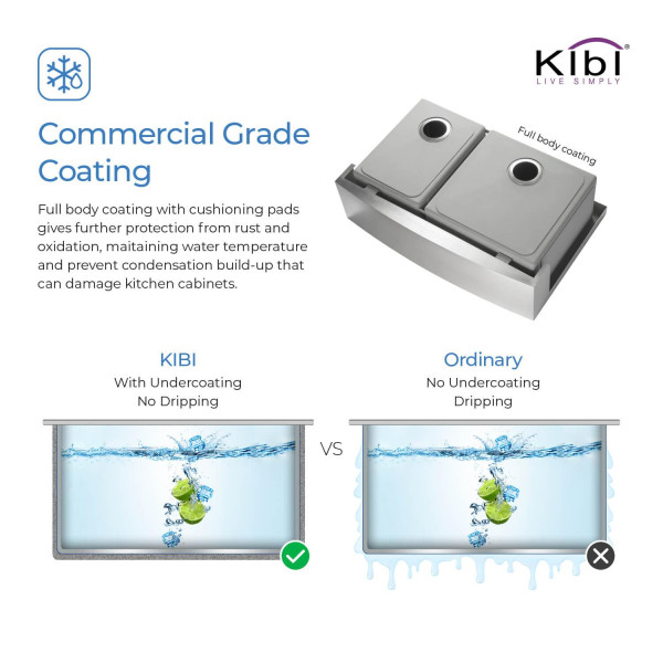 KIBI K1-DF33 33″ Handcrafted Farmhouse Double Bowl Stainless Steel Kitchen Sink