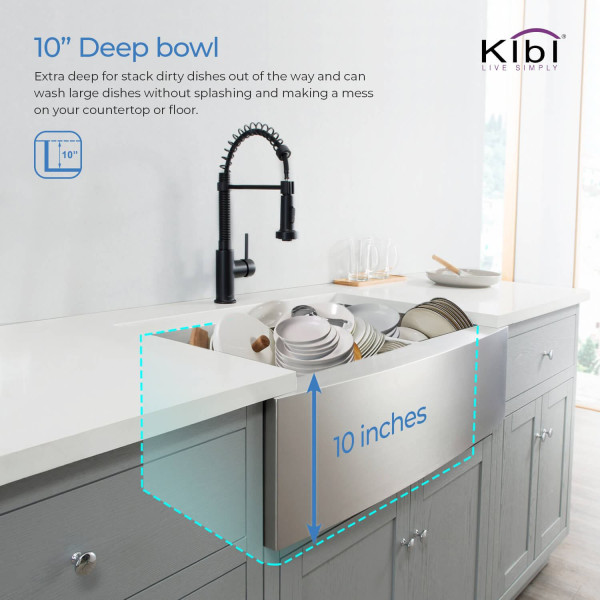 KIBI K1-DF33 33″ Handcrafted Farmhouse Double Bowl Stainless Steel Kitchen Sink