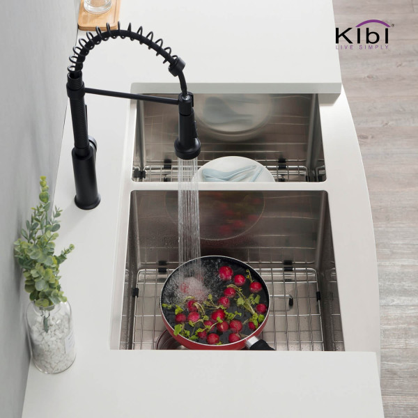 KIBI K1-DF36 36″ Handcrafted Farmhouse Double Bowl Stainless Steel Kitchen Sink