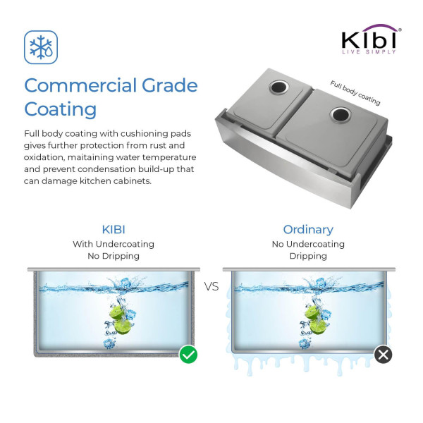 KIBI K1-DF36 36″ Handcrafted Farmhouse Double Bowl Stainless Steel Kitchen Sink