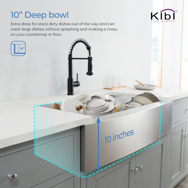 KIBI K1-DF36 36″ Handcrafted Farmhouse Double Bowl Stainless Steel Kitchen Sink
