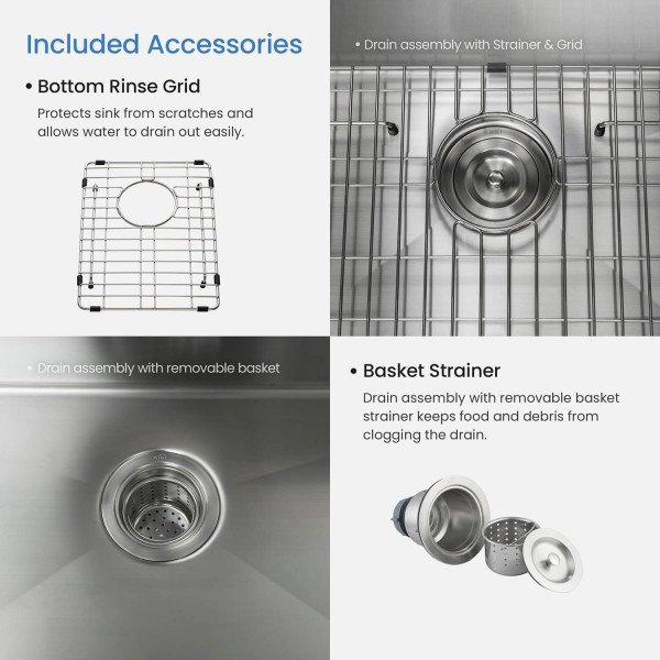 KIBI K1-S14 14″ Handcrafted Undermount Single Bowl Stainless Steel Kitchen Sink