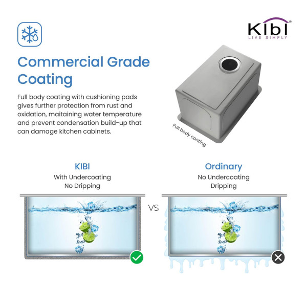KIBI K1-S14 14″ Handcrafted Undermount Single Bowl Stainless Steel Kitchen Sink