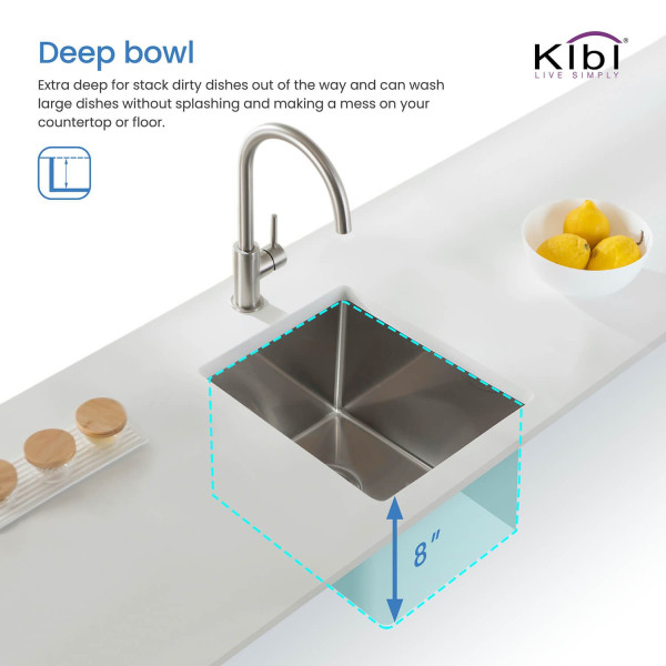KIBI K1-S14 14″ Handcrafted Undermount Single Bowl Stainless Steel Kitchen Sink
