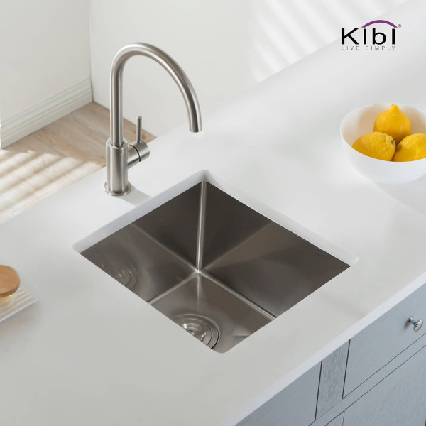 KIBI K1-S16 16″ Handcrafted Undermount Single Bowl Stainless Steel Kitchen Sink