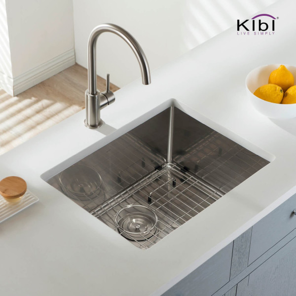 KIBI K1-S23 23″ Handcrafted Undermount Single Bowl Stainless Steel Kitchen Sink