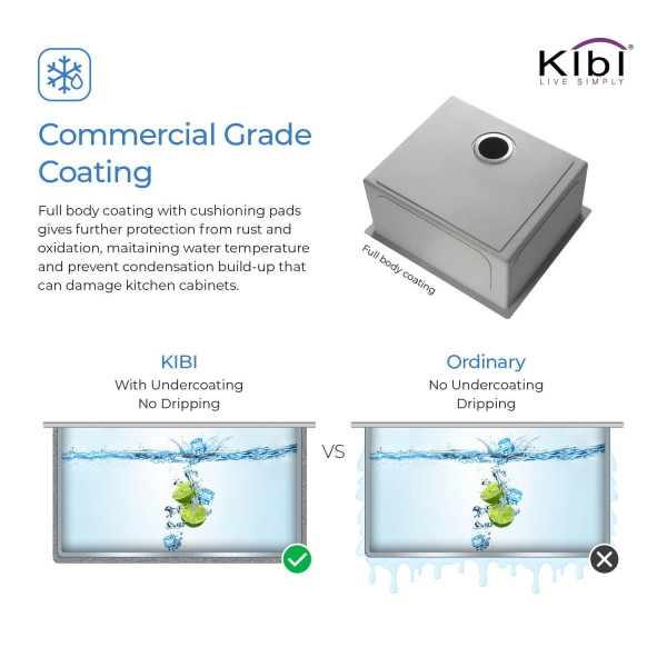 KIBI K1-S23 23″ Handcrafted Undermount Single Bowl Stainless Steel Kitchen Sink