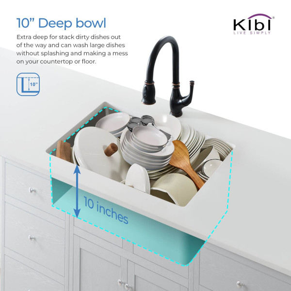 KIBI K1-S28 28″ Handcrafted Undermount Single Bowl Stainless Steel Kitchen Sink