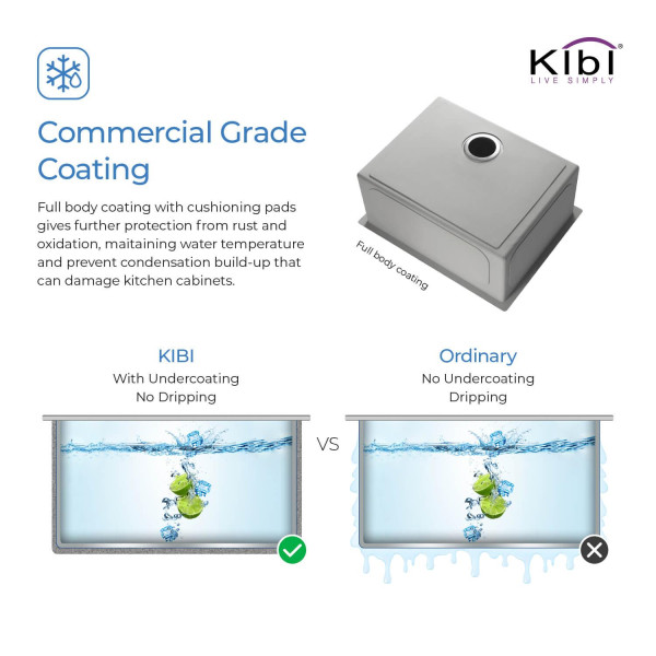 KIBI K1-S28 28″ Handcrafted Undermount Single Bowl Stainless Steel Kitchen Sink