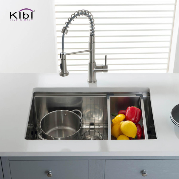 KIBI K1-S28T 28″ Undermount Single Bowl Stainless Steel Workstation Sink