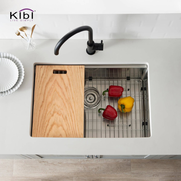 KIBI K1-S28T 28″ Undermount Single Bowl Stainless Steel Workstation Sink