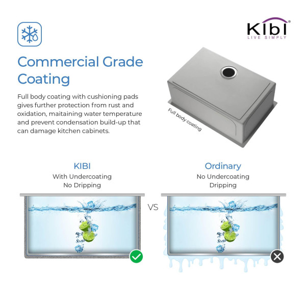 KIBI K1-S30 30″ Handcrafted Undermount Single Bowl Stainless Steel Kitchen Sink 