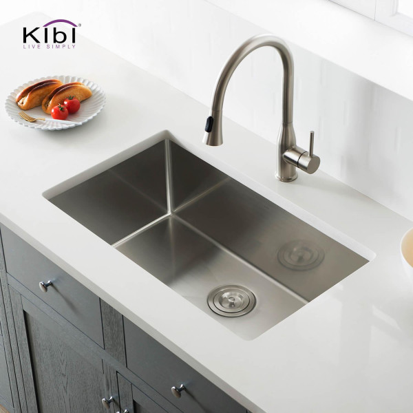 KIBI K1-S30 30″ Handcrafted Undermount Single Bowl Stainless Steel Kitchen Sink 