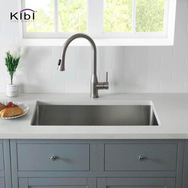 KIBI K1-S30 30″ Handcrafted Undermount Single Bowl Stainless Steel Kitchen Sink 