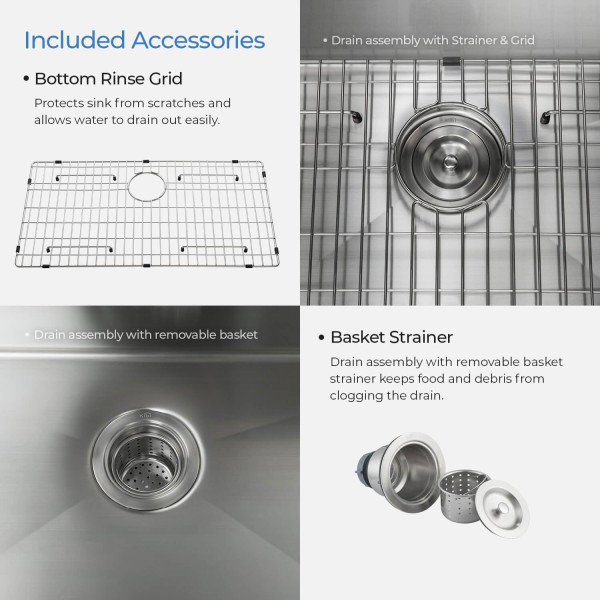 KIBI K1-S33 Handcrafted Undermount Single Bowl Stainless Steel Kitchen Sink