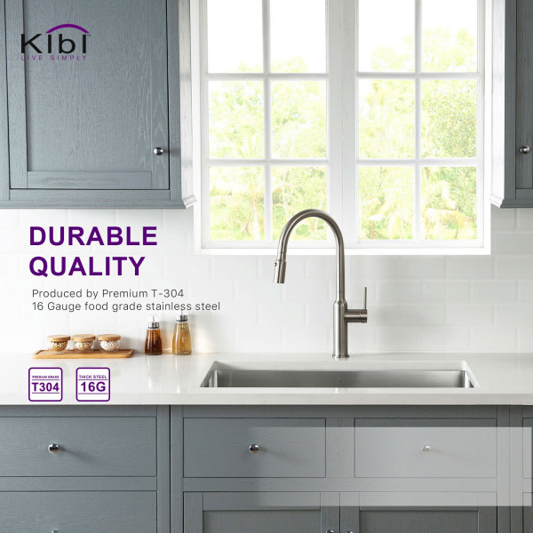 KIBI K1-S33 Handcrafted Undermount Single Bowl Stainless Steel Kitchen Sink