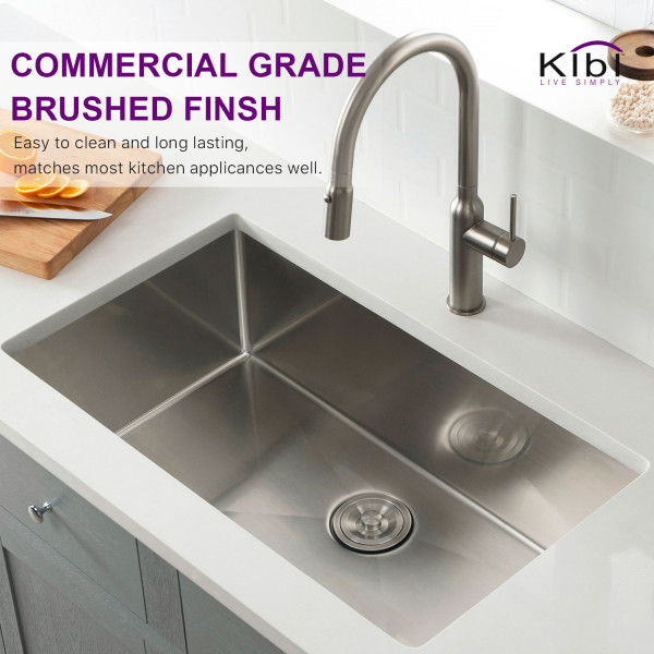 KIBI K1-S33 Handcrafted Undermount Single Bowl Stainless Steel Kitchen Sink