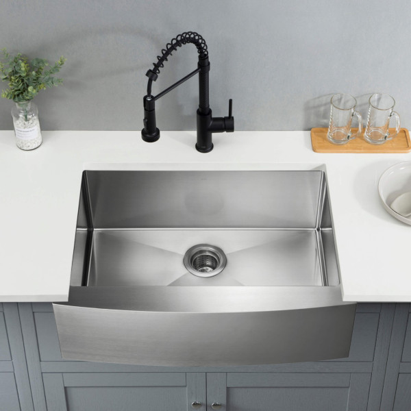 KIBI K1-SF27 27″ Handcrafted Farmhouse Single Bowl Stainless Steel Kitchen Sink