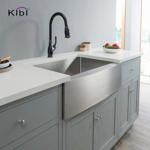 KIBI K1-SF30 30″ Handcrafted Farmhouse Single Bowl Stainless Steel Kitchen Sink