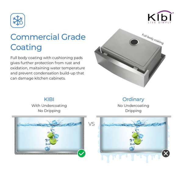 KIBI K1-SF30 30″ Handcrafted Farmhouse Single Bowl Stainless Steel Kitchen Sink