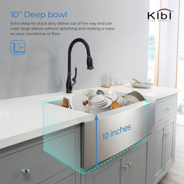 KIBI K1-SF30 30″ Handcrafted Farmhouse Single Bowl Stainless Steel Kitchen Sink