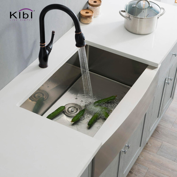 KIBI K1-SF33 33″ Handcrafted Farmhouse Single Bowl Stainless Steel Kitchen Sink