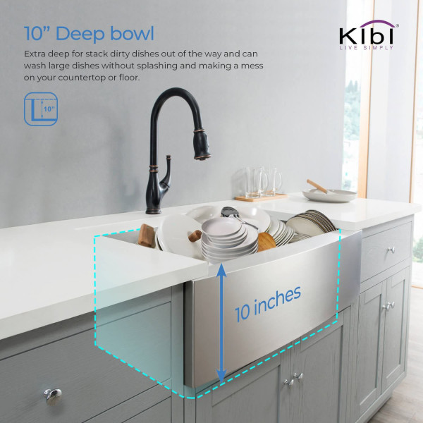 KIBI K1-SF33 33″ Handcrafted Farmhouse Single Bowl Stainless Steel Kitchen Sink