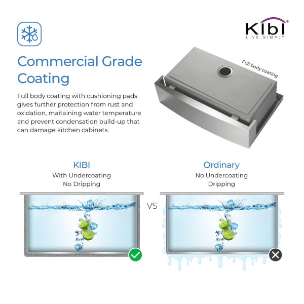 KIBI K1-SF36 36″ Handcrafted Farmhouse Single Bowl Stainless Steel Kitchen Sink