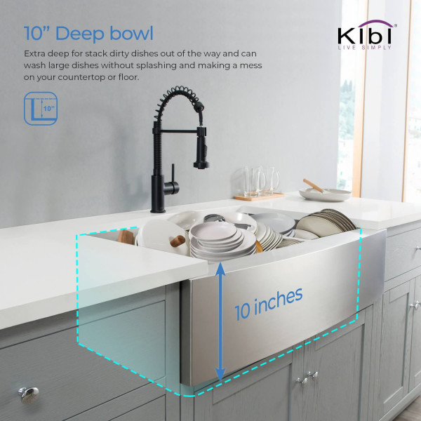 KIBI K1-SF36 36″ Handcrafted Farmhouse Single Bowl Stainless Steel Kitchen Sink