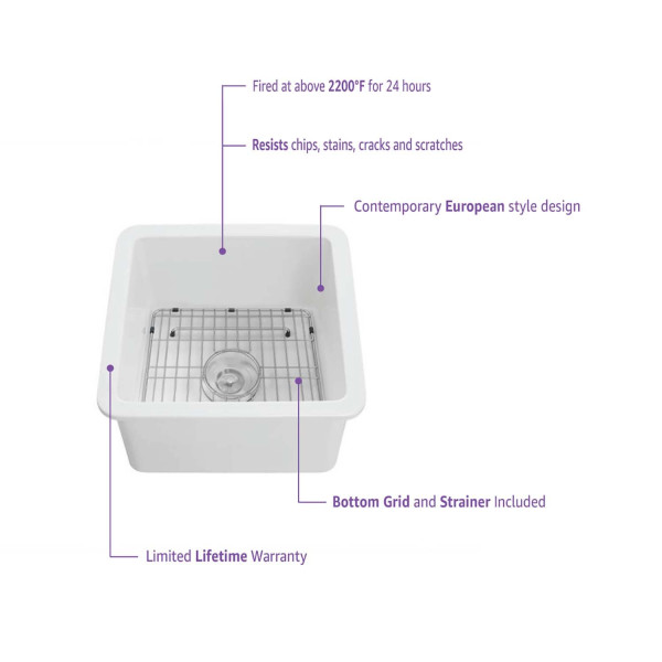 KIBI K2-S18SQ Cubic 18″ Undermounted Kitchen Fireclay Sink