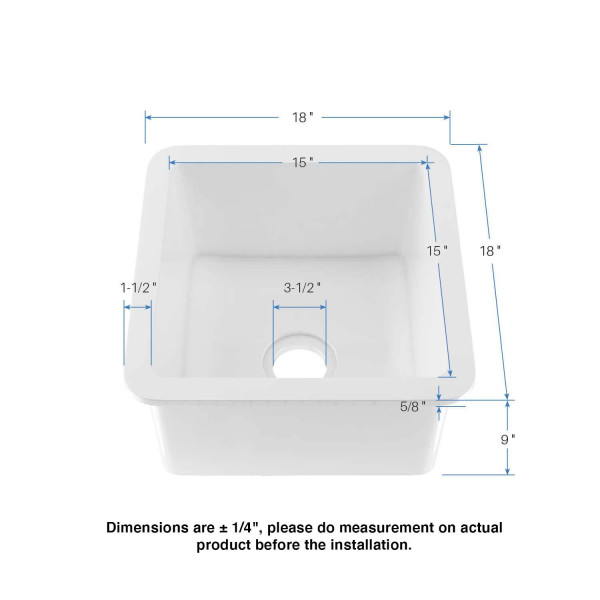 KIBI K2-S18SQ Cubic 18″ Undermounted Kitchen Fireclay Sink