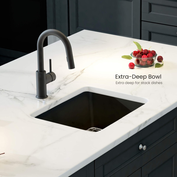 KIBI K2-S18SQMB Pure 18" Fireclay Kitchen Single Bowl  Sink - Matte Black