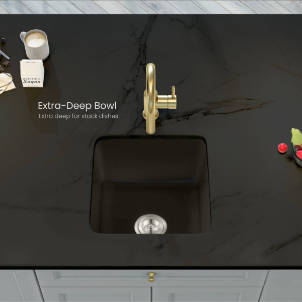 KIBI K2-S18SQMB Pure 18" Fireclay Kitchen Single Bowl  Sink - Matte Black
