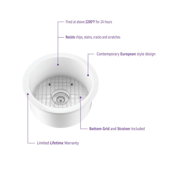 KIBI K2-S19RO Crater 19″ Undermounted Kitchen Fireclay Sink