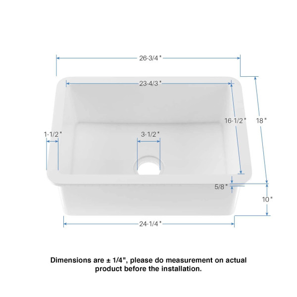 KIBI K2-S27 Landis 27″ Fireclay Kitchen Undermount Sink Single Bowl