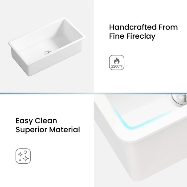 KIBI K2-S32 Landis 32″ Fireclay Kitchen Undermount Sink Single Bowl