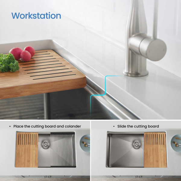 KIBI K3-S30T 30" Stainless Steel Single Bowl Workstation Undermount Kitchen Sink