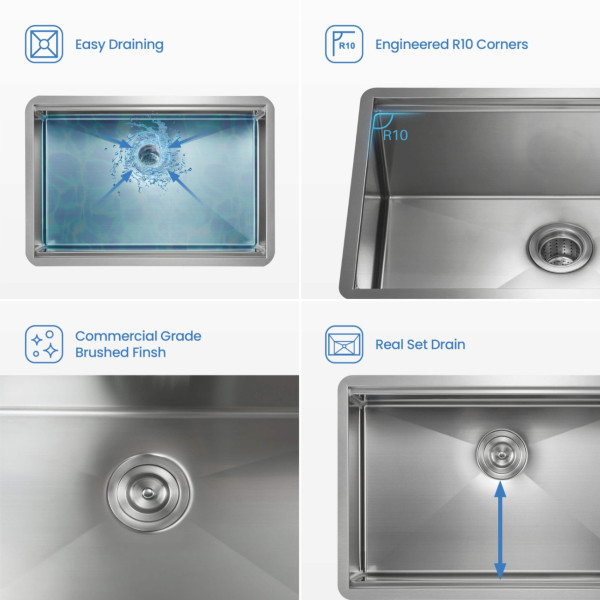 KIBI K3-S33T 33" Stainless Steel Single Bowl Workstation Undermount Kitchen Sink