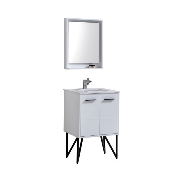 KubeBath KB24 Bosco 24 Inch Bath Vanity w/ Quartz Countertop & Matching Mirror