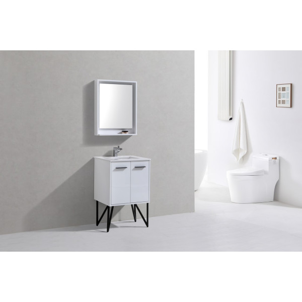 KubeBath KB24 Bosco 24 Inch Bath Vanity w/ Quartz Countertop & Matching Mirror