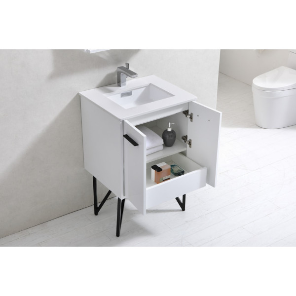 KubeBath KB24 Bosco 24 Inch Bath Vanity w/ Quartz Countertop & Matching Mirror